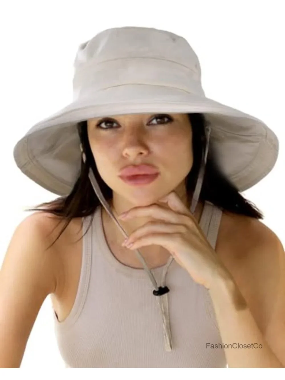 Wide Brim Sun Hat with Ponytail Hole Foldable Adjustable Cotton Beach Hat
